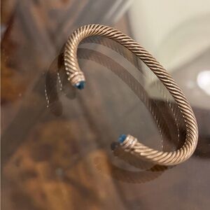cable flex bracelet sterling silver with blue topaz and diamonds, 6mm